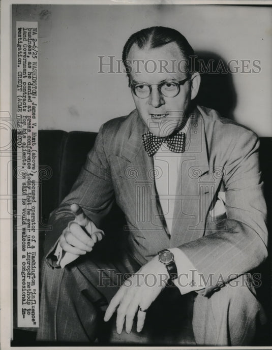 1925 Press Photo James V Hunt accused operator of Washington influence business