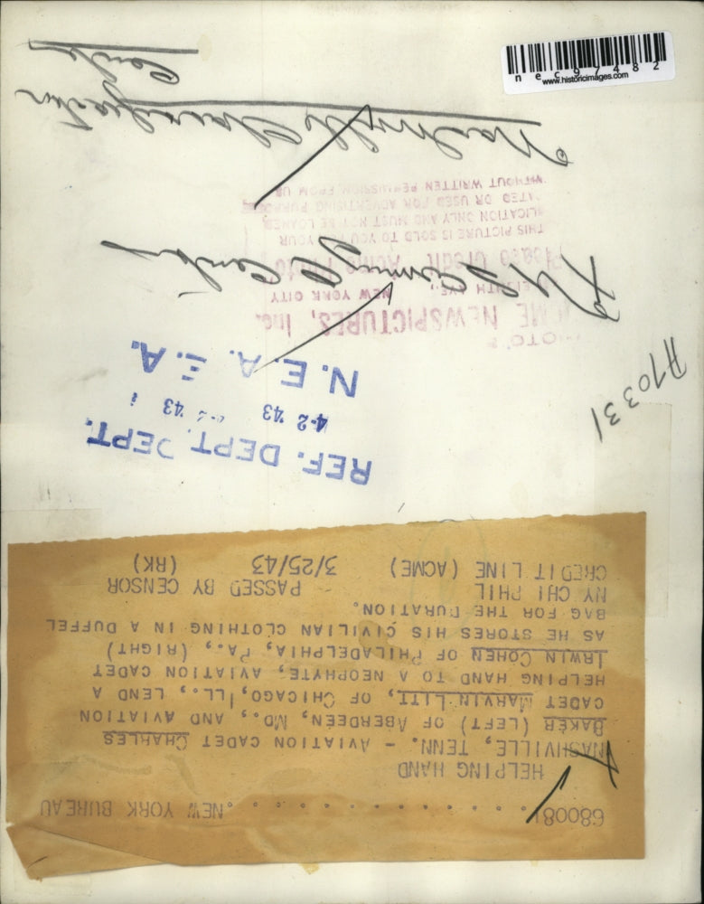 1943 Press Photo Nashville YN aviation cadet C Baker, M Litt & I Cohen