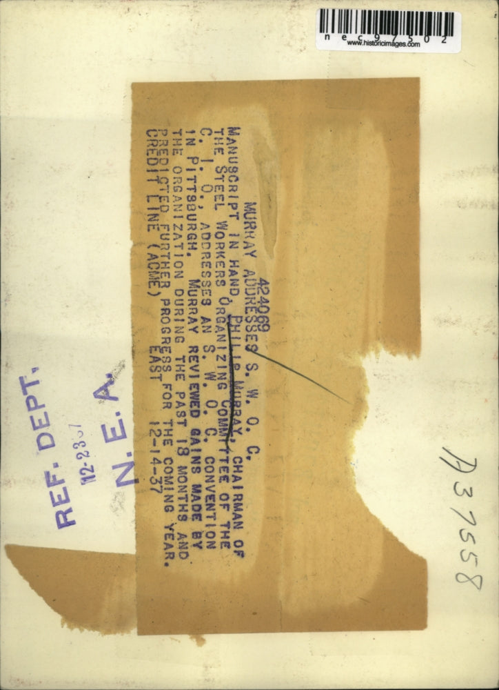 1937 Press Photo Phillip Murray chairman of Steel Workers of CIO at SWOC meeting