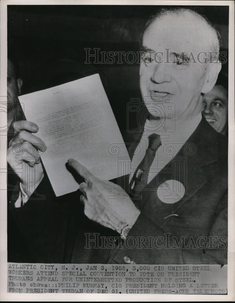 1952 Press Photo Atlantic City NJ CIO United Steel Workers Phillip Murray