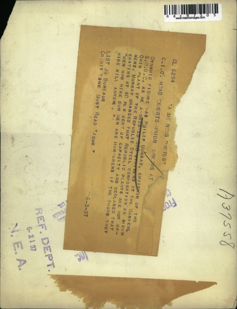 1937 Press Photo Phillip Murray chairman of SWOC & Cio