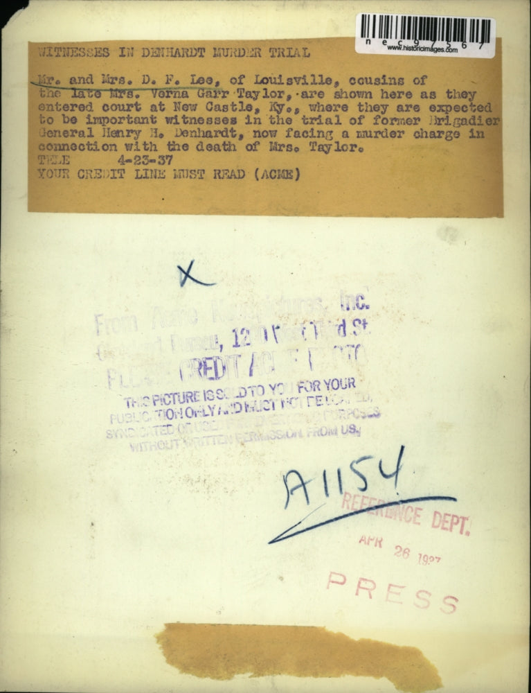 1937 Press Photo Mr & Mrs DF Lee of Louisville witnesses in murder trial