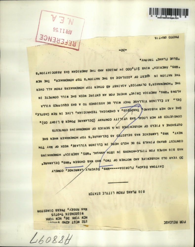 1956 Press Photo Daytona Beach Fla Mrs Bev Lawrence chosen Mrs Delaware