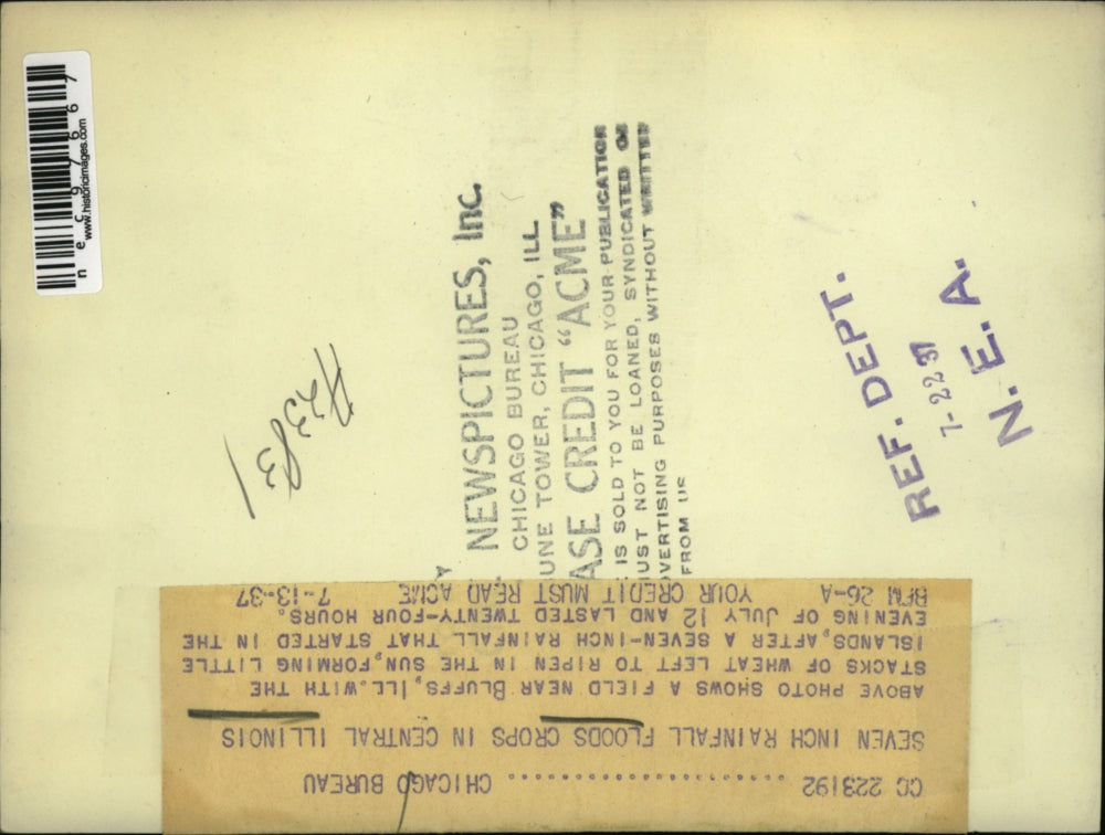 1937 Press Photo Seven Inch Rain Flooding Central Illinois