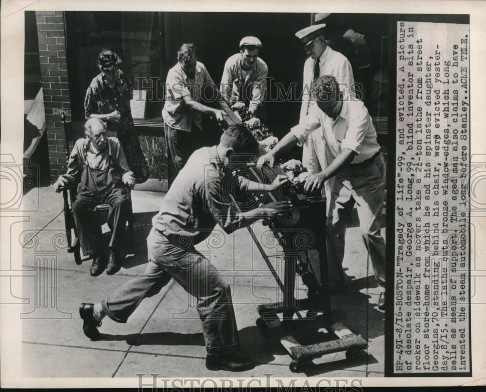 1948 Press Photo George A Long, 99, Sits in Chair as he is Evicted