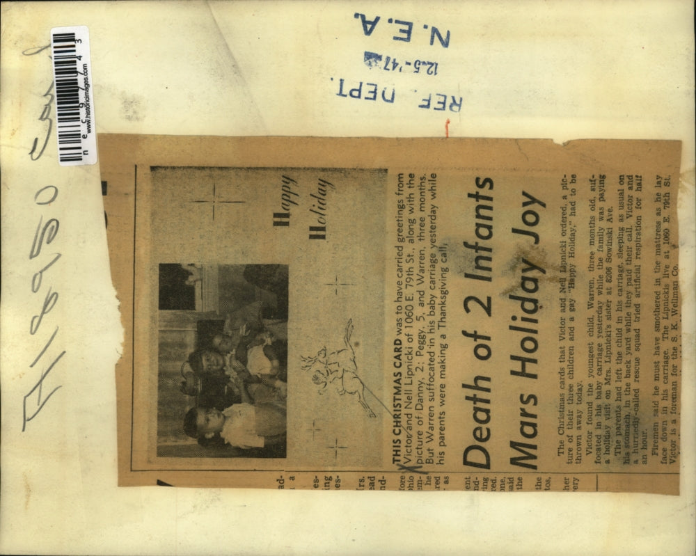 1947 Press Photo Victor and Nell Lipnicki Infant Suffocates in Baby Carriage