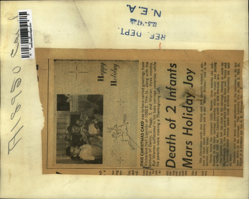 Load image into Gallery viewer, 1947 Press Photo Victor and Nell Lipnicki Infant Suffocates in Baby Carriage
