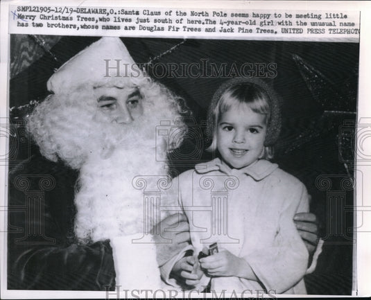 1958 Press Photo Delaware Ohio Santa Claus & little girl named Merry Christmas