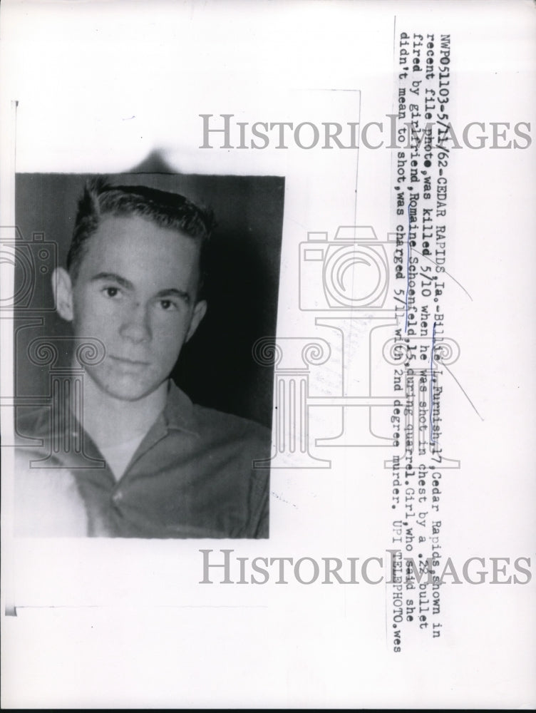1962 Press Photo Bill Furnish shot to death by his girlfriend Schoenfeld
