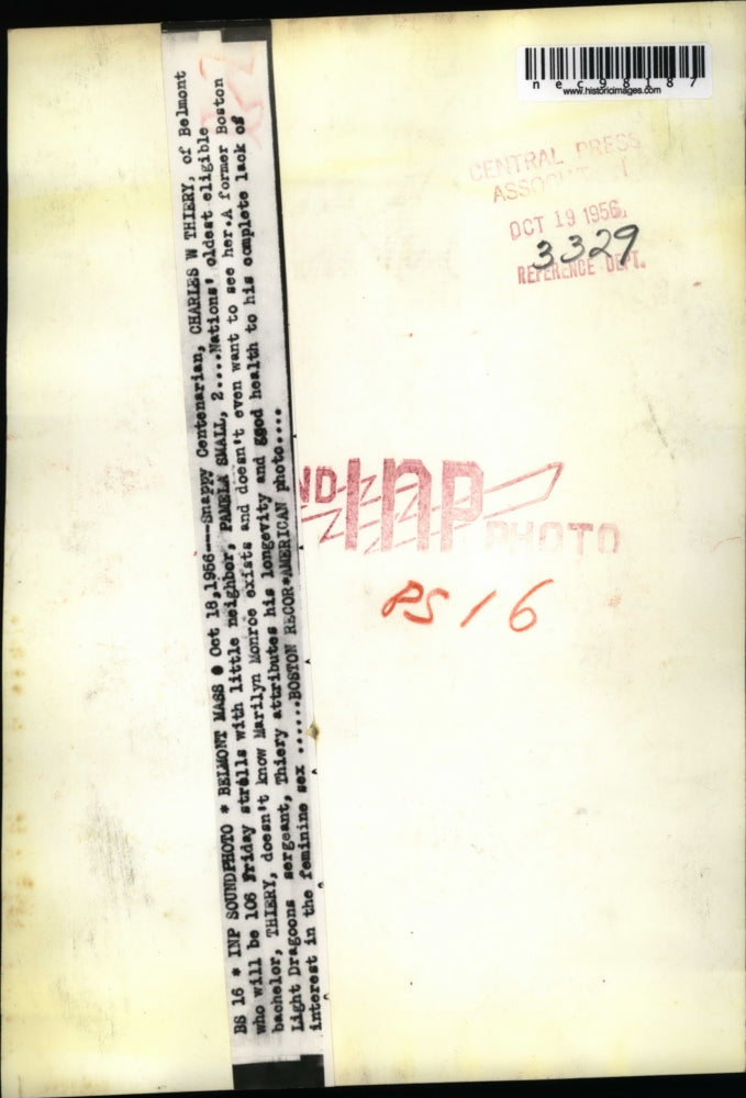 1956 Press Photo Charles Thiery, nations oldest eligible bachelor & Pamela Small