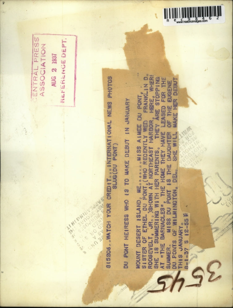 1937 Press Photo Mount Desert Island ME Aimee Du Pont sister of Ethel DuPont