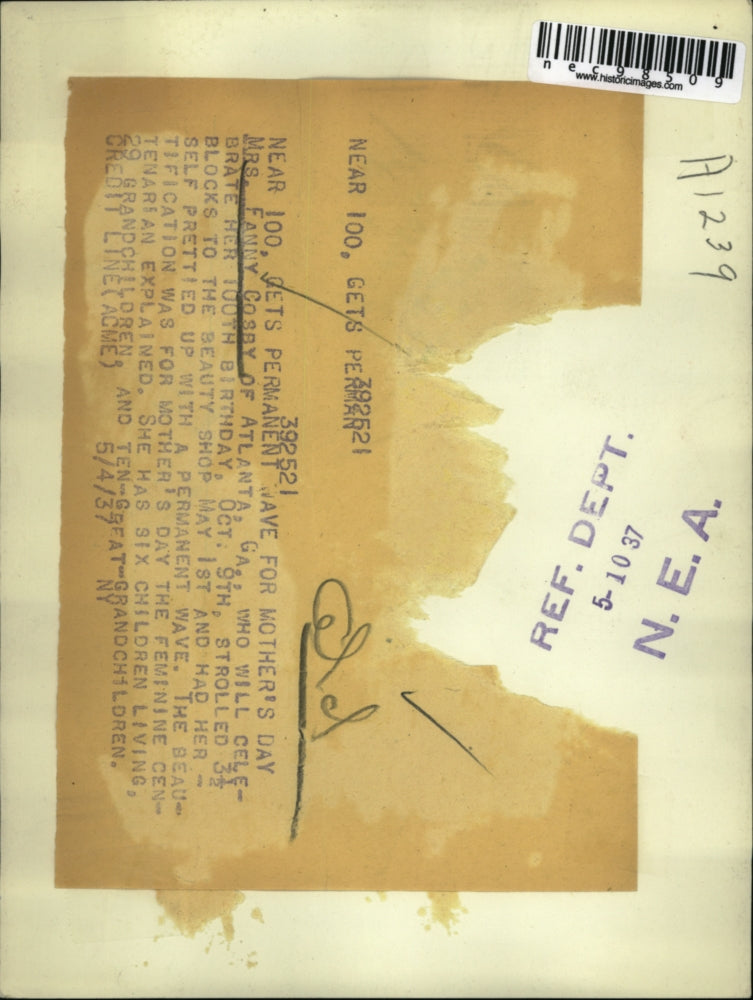 1937 Press Photo Mrs. Fanny Cosby of Atlanta Ga. celebrate her 100th Birthday