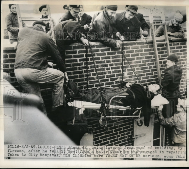 Load image into Gallery viewer, 1948 Media Photo Firemen Lower Linn Adams St. Louis Building Roof After Fall
