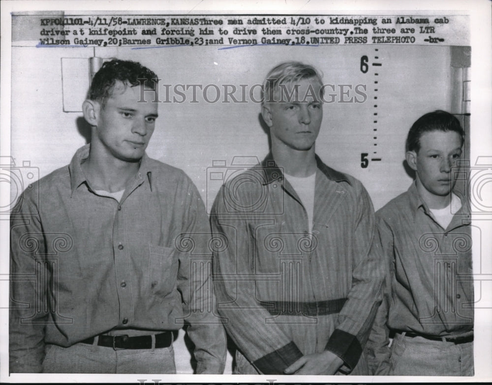1958 Press Photo Lawrence Kansas 3 men admit to kidnapping Alabama cab driver