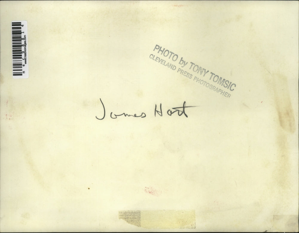 Press Photo James Hart in a burned out area of his home