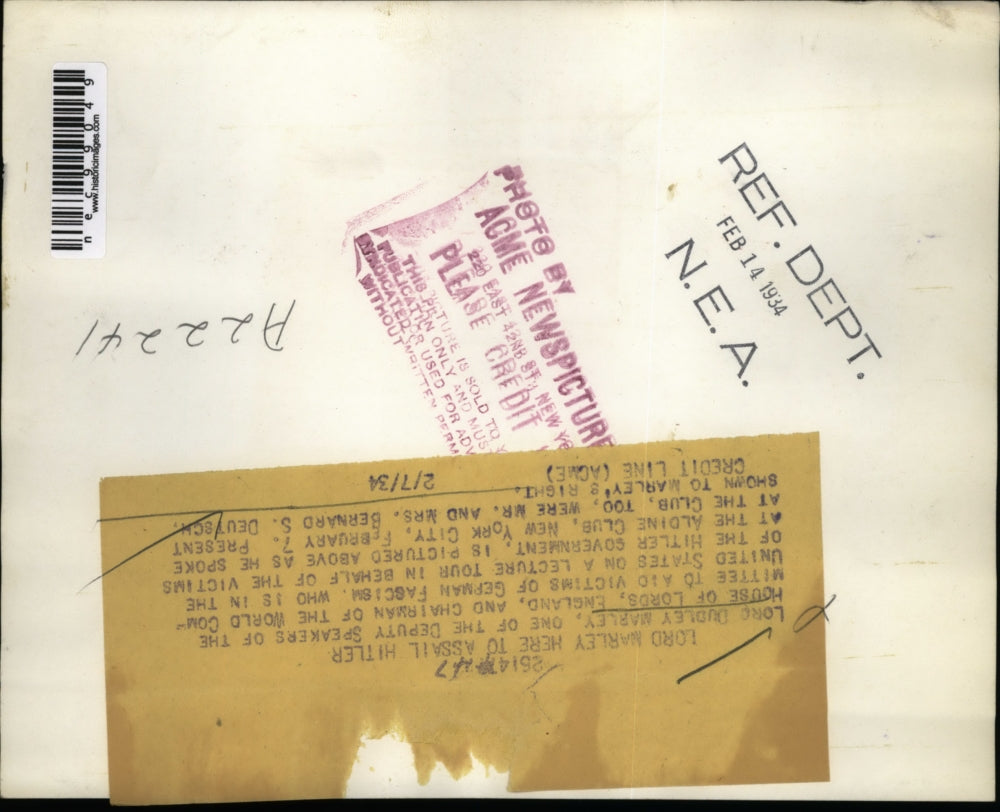 1934 Press Photo Speaker Lord Dudley Marley to aid Hitler's victims