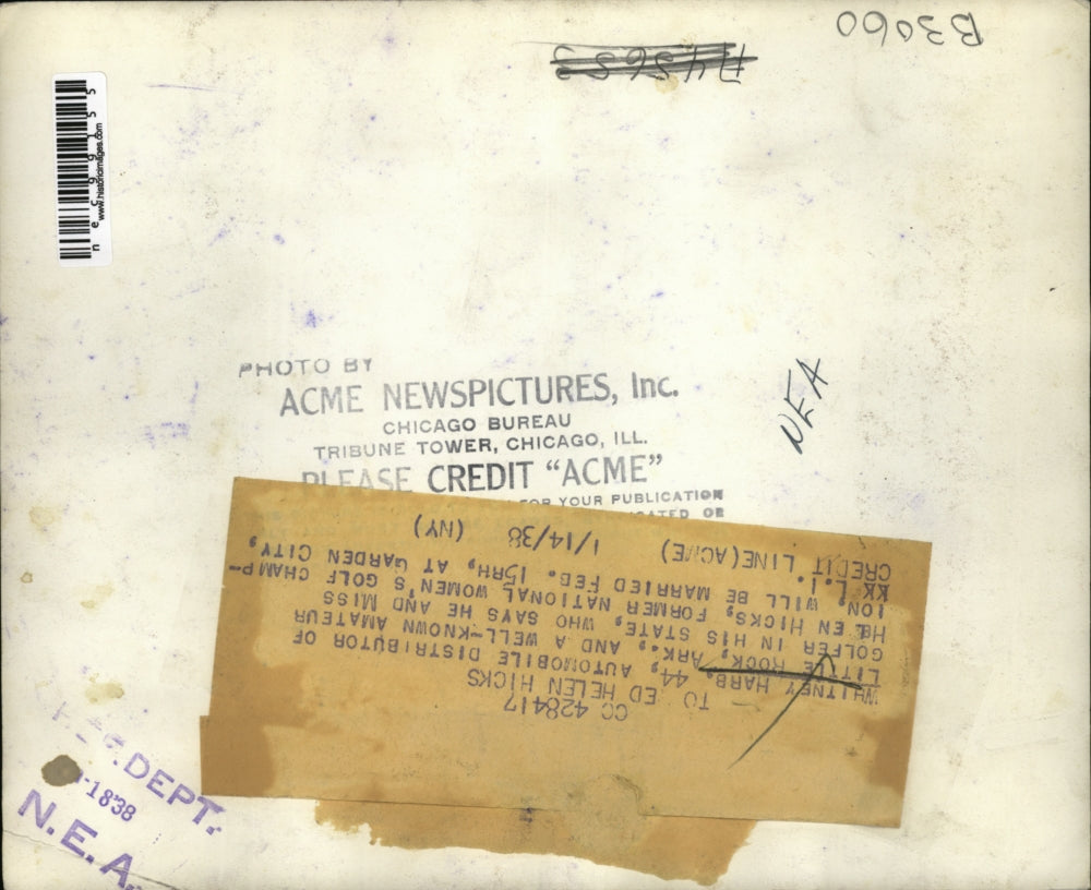 1938 Press Photo Whitney Harb an automobile distributor will be married to Hicks