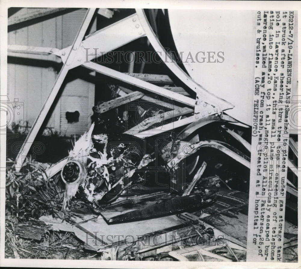 1949 Press Photo Lawrence Kansas small plane smashed to pieces