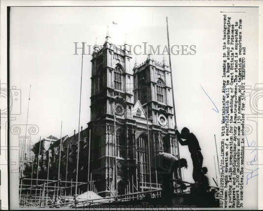 1960 Press Photo London England Westminster Abbey & prep fro Royal wedding