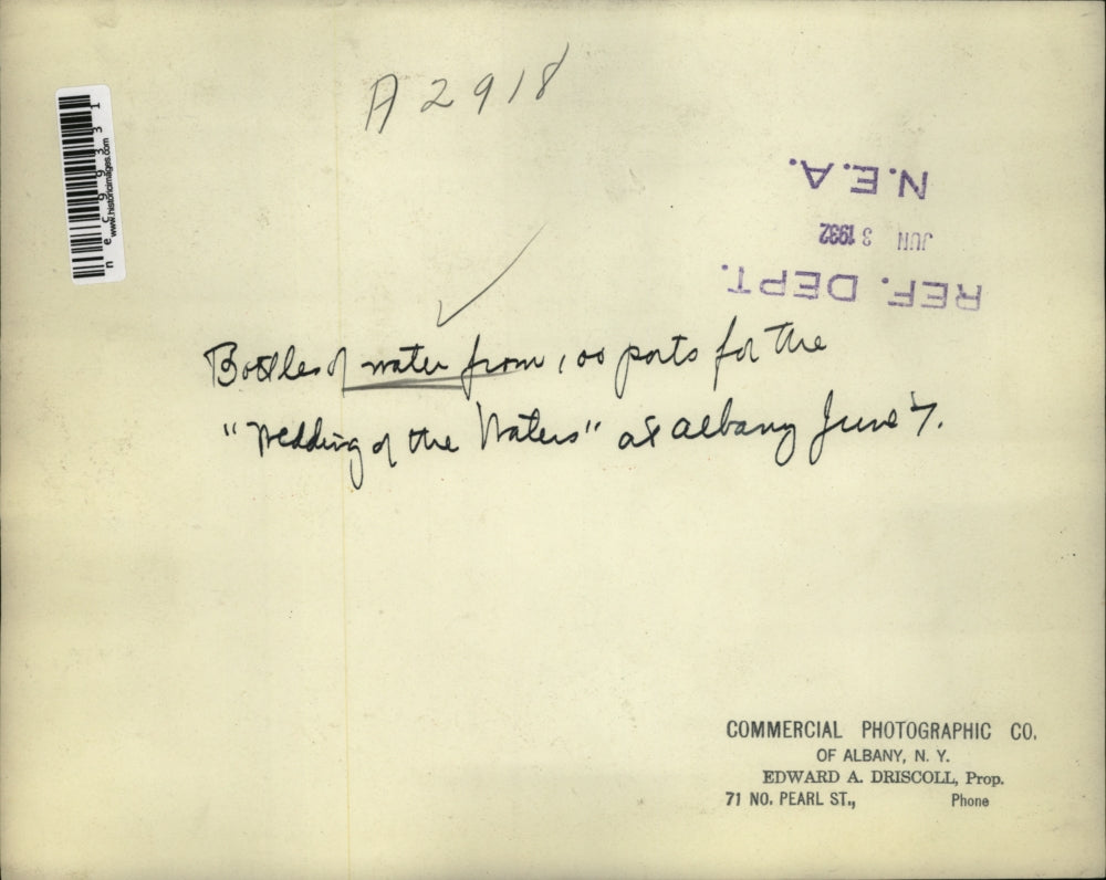 1932 Press Photo Bottles of water from 100 ports for the wedding of the waters