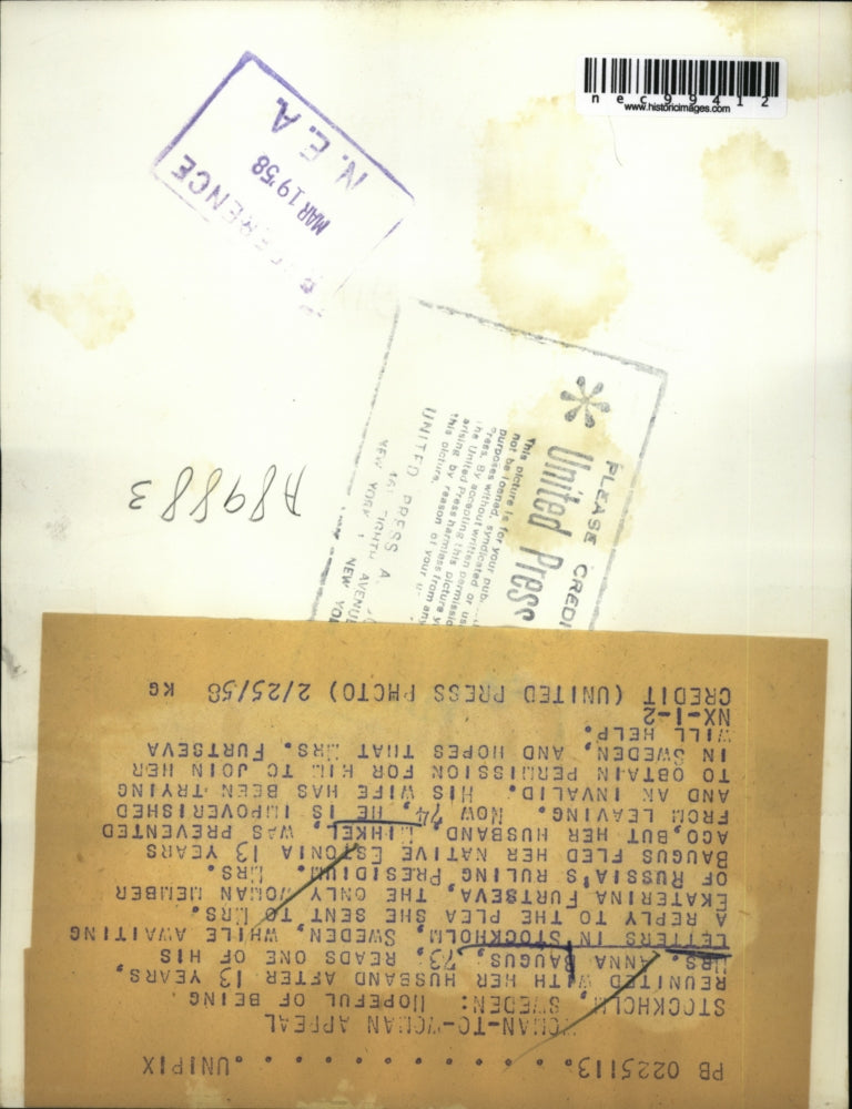 1958 Press Photo Stockholm Sweden Mrs Anna Baugus of Russia - nec99412