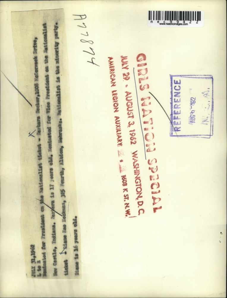 1962 Press Photo Barbara Becker nominated for president, Nationalist ticket