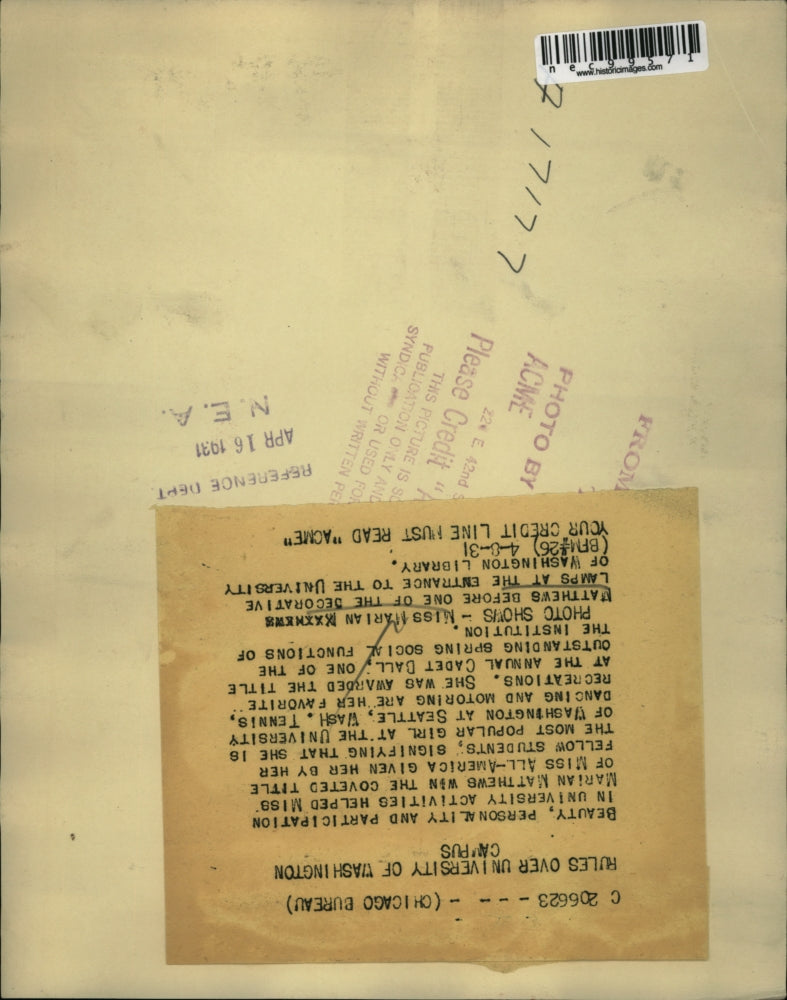 1931 Press Photo Marian Matthews at Univ of Wash library - nec99571