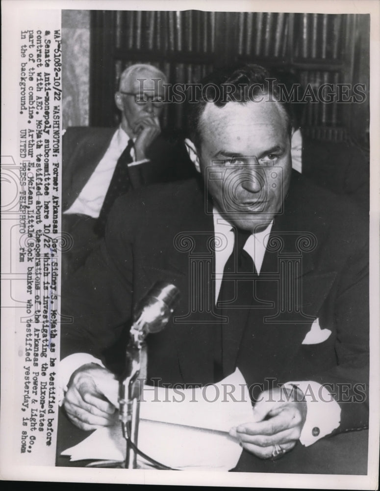 1954 Press Photo Wash DC Former Ark Gov Sidney McMath at Senate Anti Monopoly