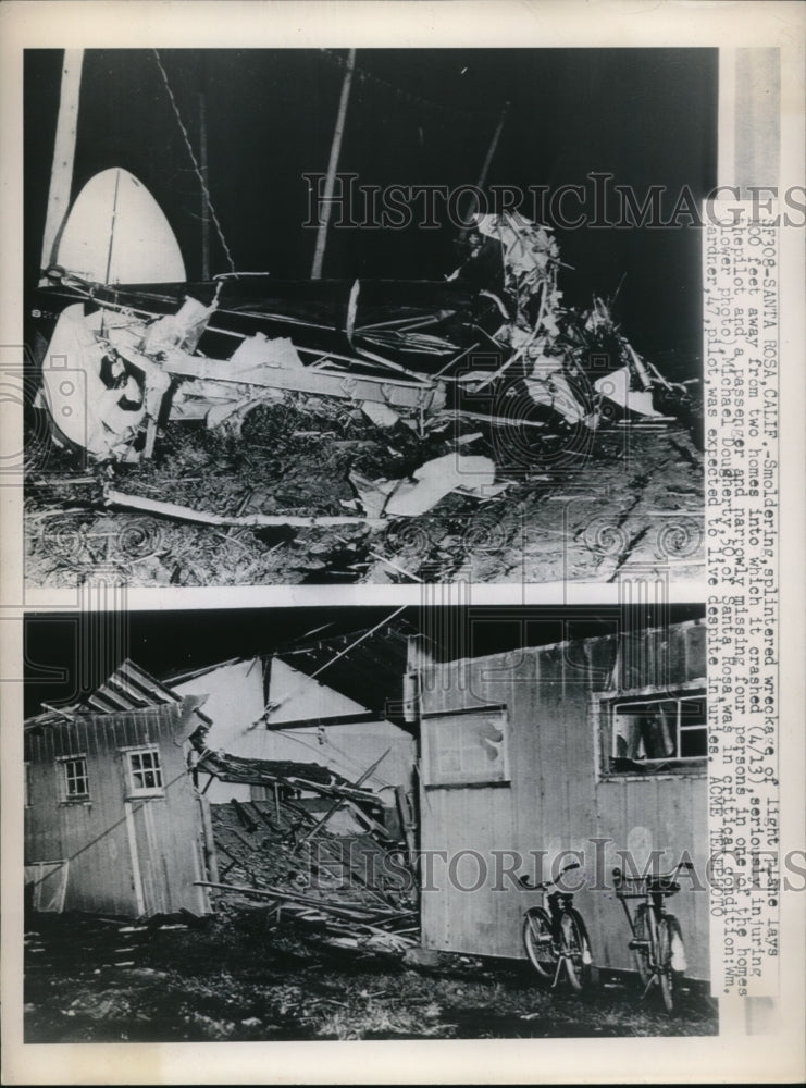 1948 Press Photo A plane crashed in the California homes where many were injured