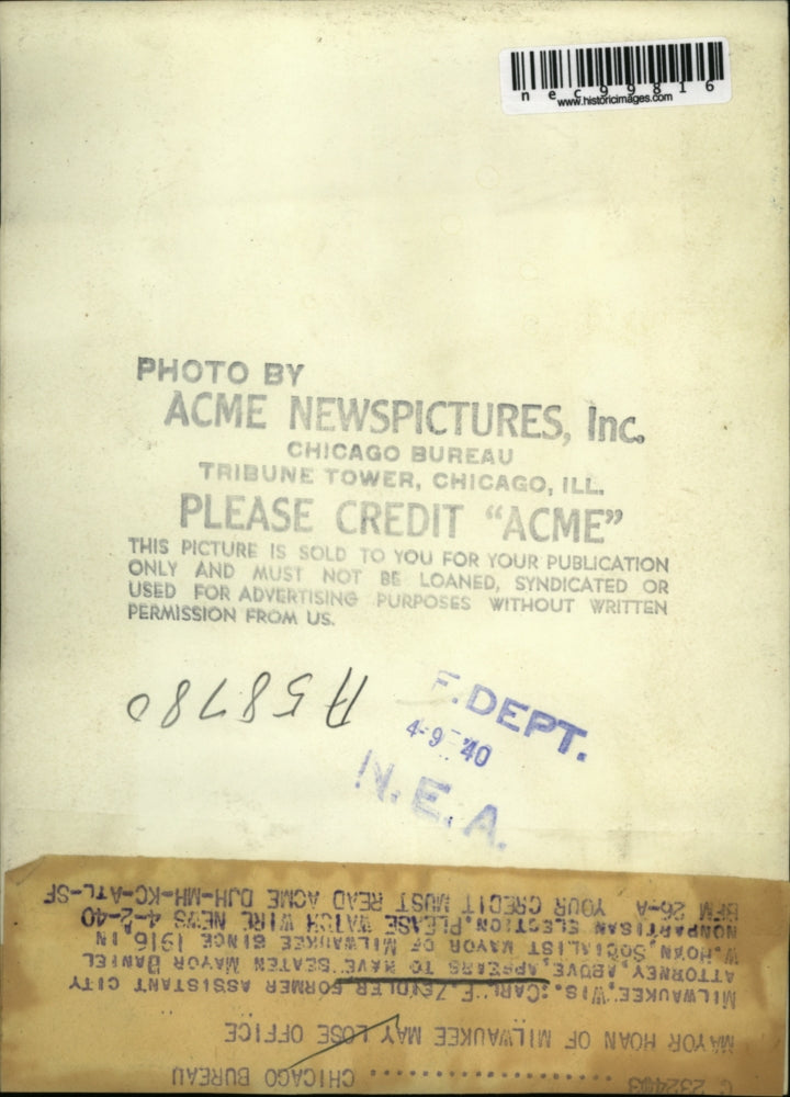 Load image into Gallery viewer, 1940 Press Photo Nonpartisan elections,C. Zeidler beaten the former Mayor Hoan.
