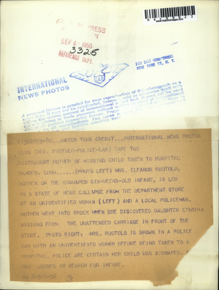 1956 Press Photo Hamden Conn. Mrs Eleanor Rudtold mom of kidnapped babies