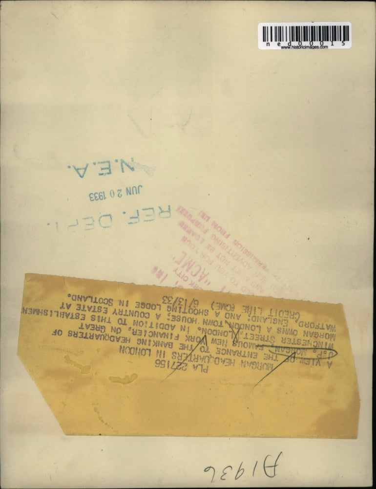 1933 Press Photo JP Morgan Bank HQ in Winchester St in London