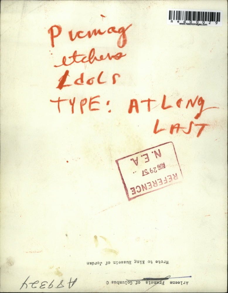 1957 Press Photo Arleene Francis of Colombus Ohio wrote King Hussein of Jordan