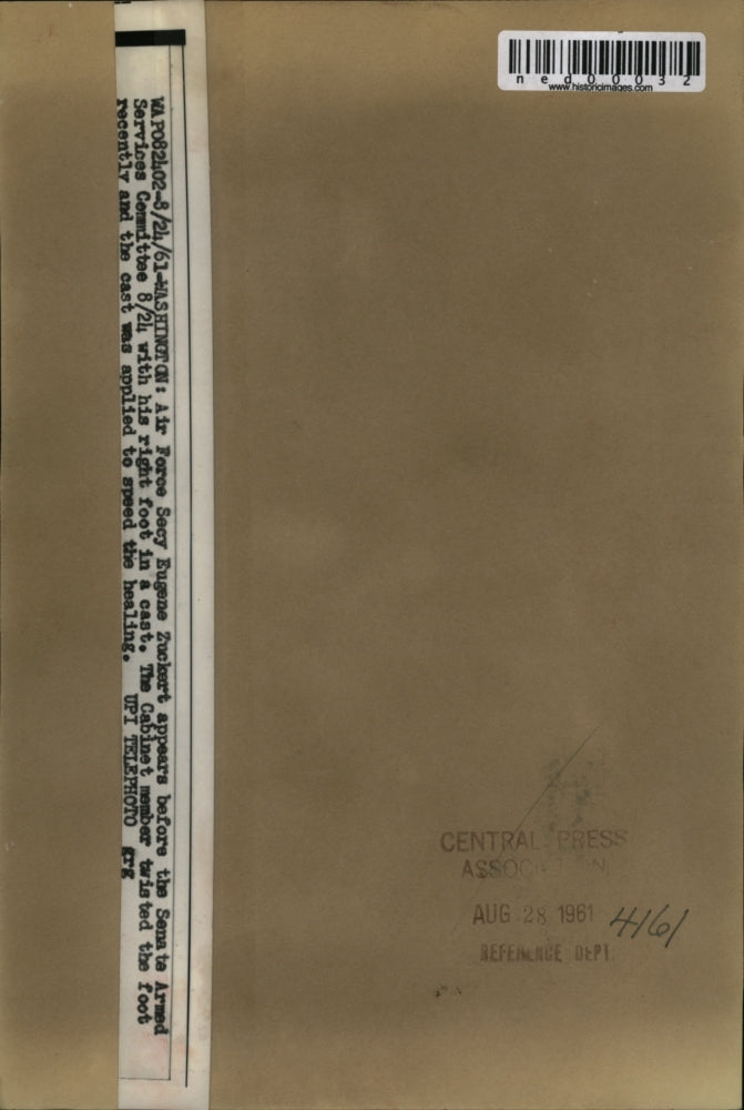 1961 Press Photo Wash DC AF Sec Eugene Zuckert at Senate Armed Service Comm.