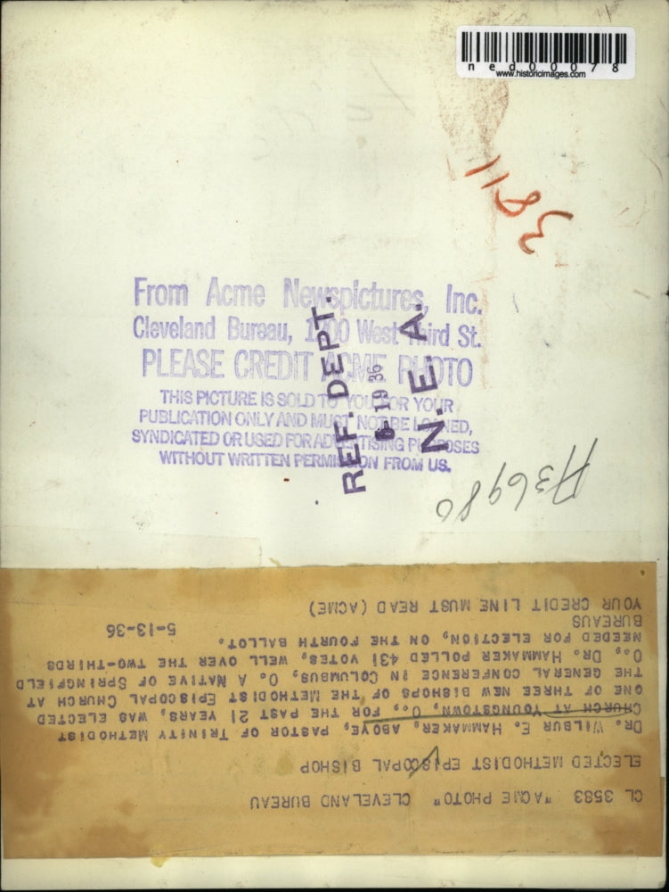 1936 Press Photo Dr Wilbur E Hammaker Pastor of Trinity Methodist Church