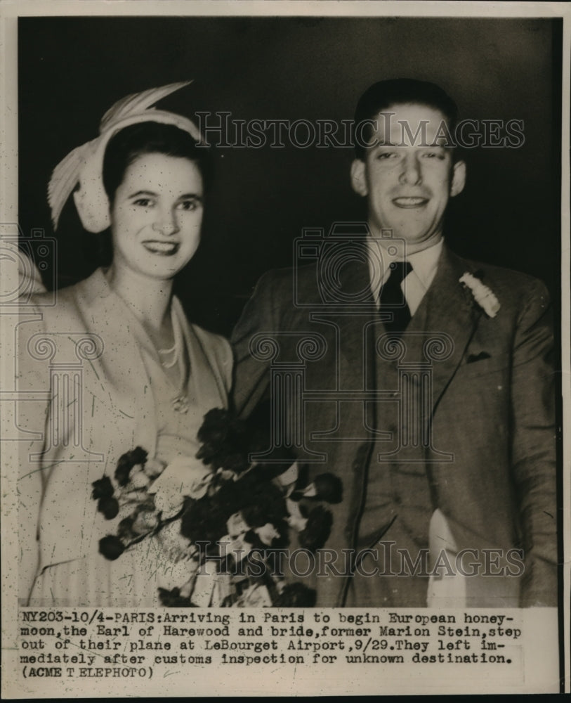 1949 Press Photo Paris Earl of Harewood and bride Marion Stein