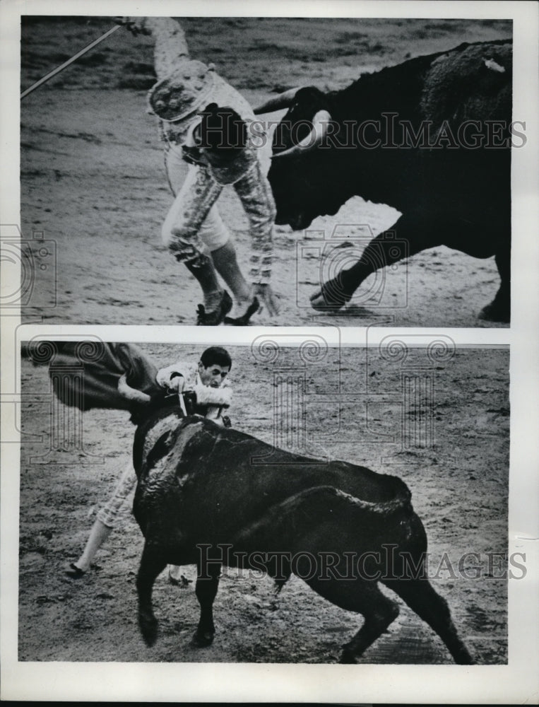 1962 Press Photo Guadalajara Spain Matador Andres Vasquez saves himself