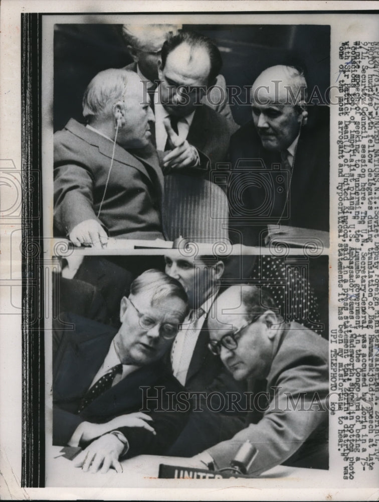 1960 Press Photo UN Sec Gen Dag Hammarskjold & Soviet Valerion Zorin