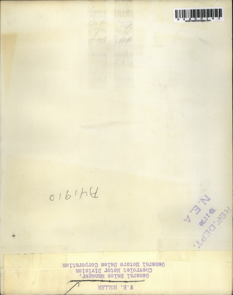 1938 Press Photo WE Holler General sales mgr Cheverolet Corp