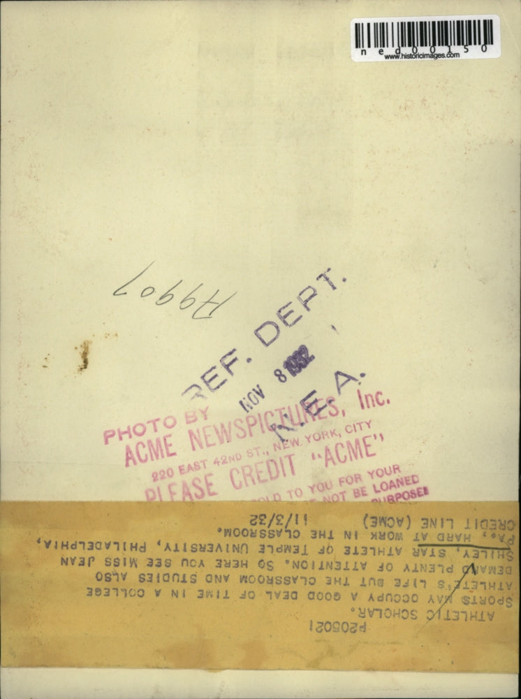 1932 Press Photo Jean Shiley star athlete at Temple Univ in Pa studying