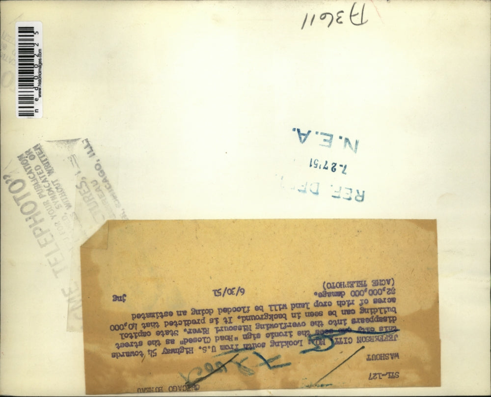 1951 Press Photo Missouri River floods US Highway 54