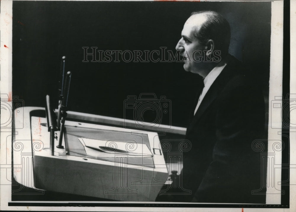1958 Press Photo United Nations Turkish Minister Addresses Emergency UN session