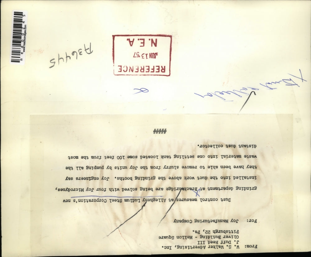 1957 Press Photo Dust Control Measures at Allegheny Ludlum Steel Corporation