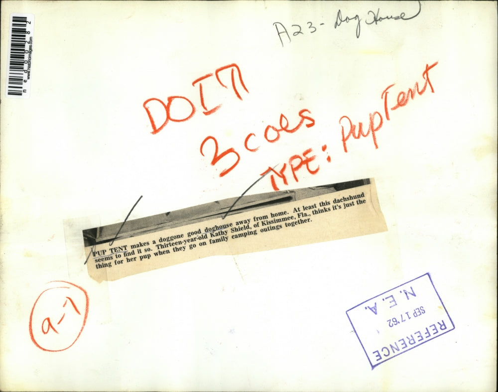 1962 Press Photo Puptent Kathy Shield of Kissimee Fla - ned00282