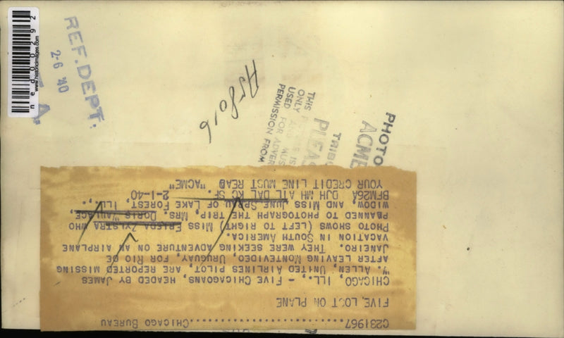 Load image into Gallery viewer, 1940 Press Photo Chicago ILL Five Lost on Plane
