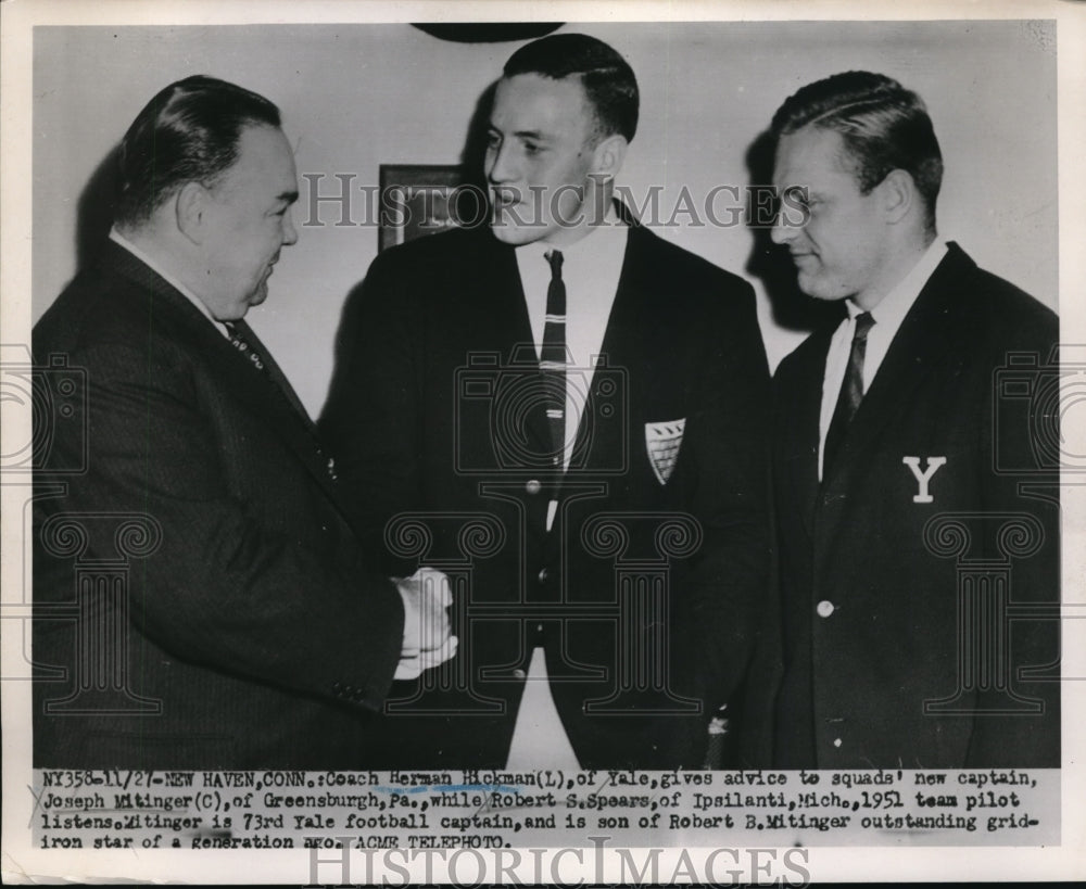 1951 Press Photo New Haven Conn. Herman Hickman gives advise to Joesph Mitinger