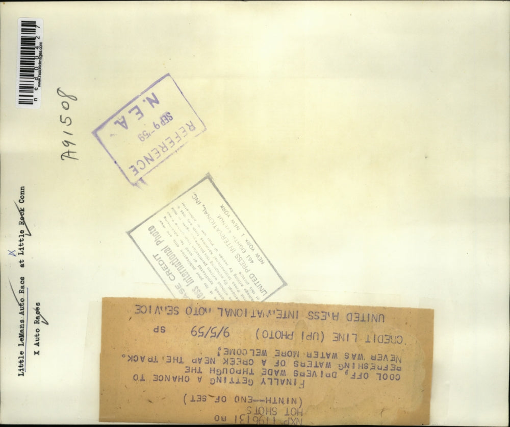 1959 Press Photo Little Rock Conn Race drivers cool off in a river after finish