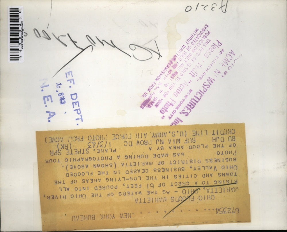 1943 Press Photo Air vieww of floods of Ohio River at Marietta Ohio