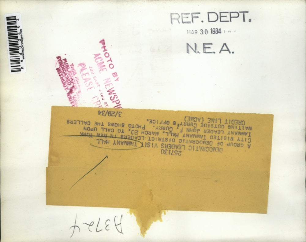 1934 Press Photo Democratic leaders at Tammany Hall NYC JF Curry,