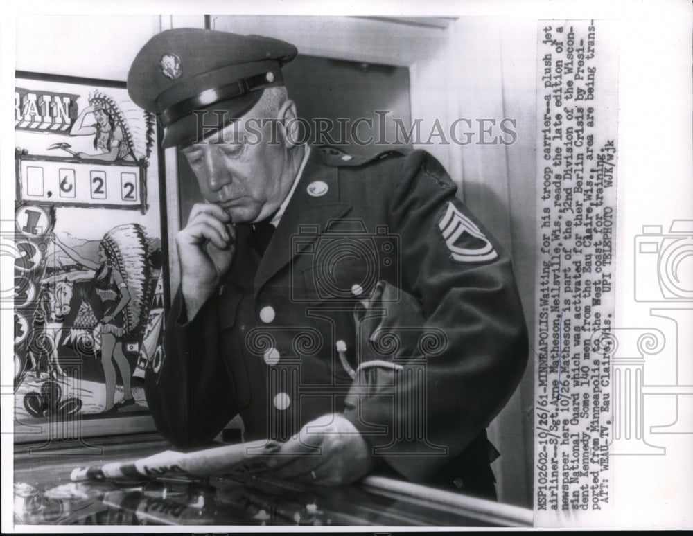1961 Press Photo Sgt. Arne Matheson awaits his troop carrier